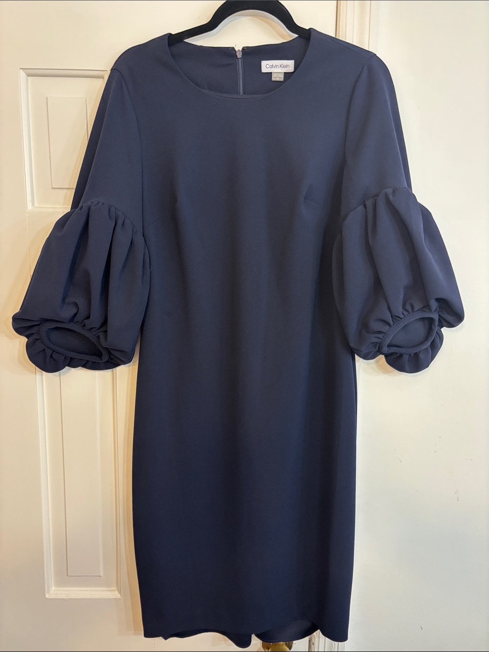 Calvin Klein Navy Puff-Sleeve Midi Dress